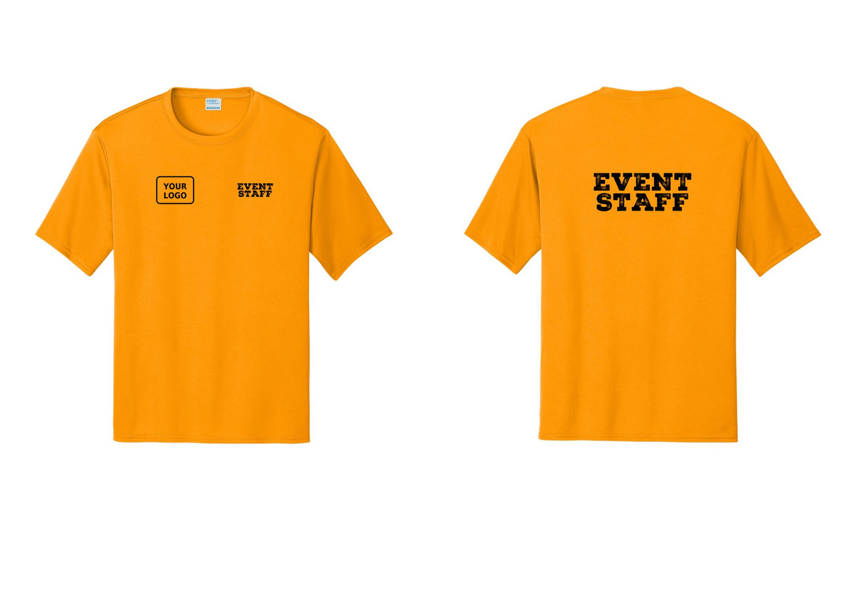 NYC Factory Custom Logo Event Staff Performance T-Shirt (Rustic) - EVENT STAFF + Your Logo + Back - Gold