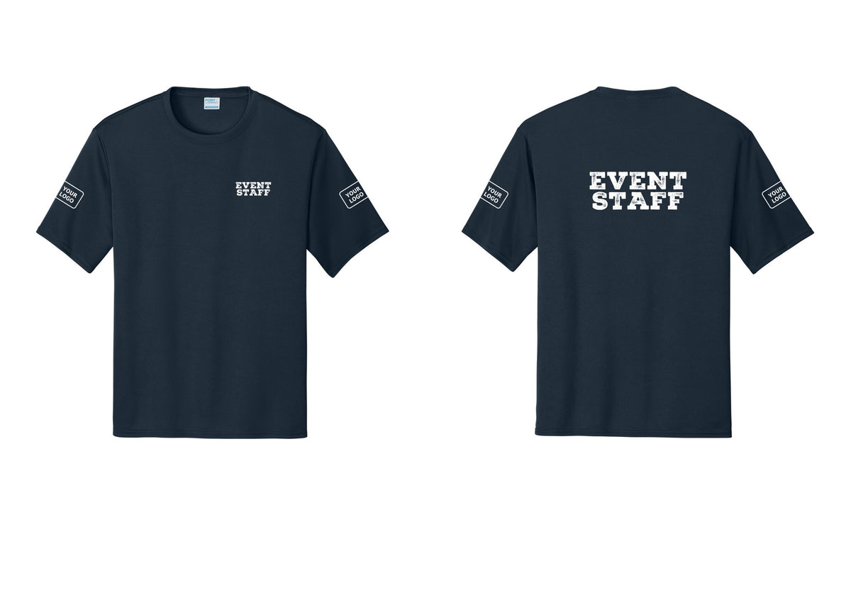 NYC Factory Custom Logo Event Staff Performance T-Shirt (Rustic) - Chest + Back + Your Logo Sleeves - Navy