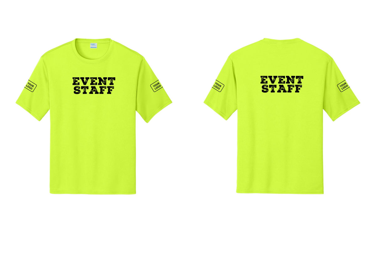 NYC Factory Custom Logo Event Staff Performance T-Shirt (Rustic) - Front + Back + Your Logo Sleeves - Neon Yellow