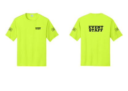 NYC Factory Custom Logo Event Staff Performance T-Shirt (Rustic) - Chest + Back + Your Logo Sleeves - Neon Yellow