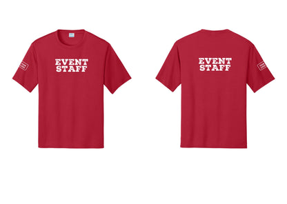 NYC Factory Custom Logo Event Staff Performance T-Shirt (Rustic) - Front + Back + Your Logo Sleeve - Red
