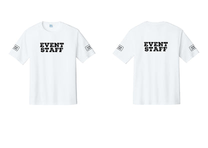 NYC Factory Custom Logo Event Staff Performance T-Shirt (Rustic) - Front + Back + Your Logo Sleeves - White
