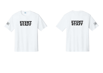 NYC Factory Custom Logo Event Staff Performance T-Shirt (Rustic) - Front + Back + Your Logo Sleeve - White