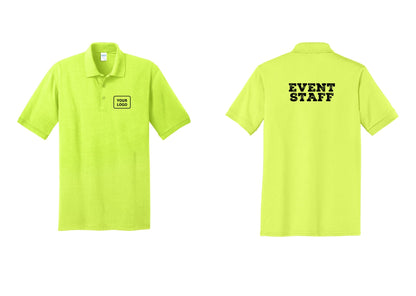 NYC Factory Custom Logo Event Staff Polo Shirt (Rustic) - Your Logo + Back - Safety Green