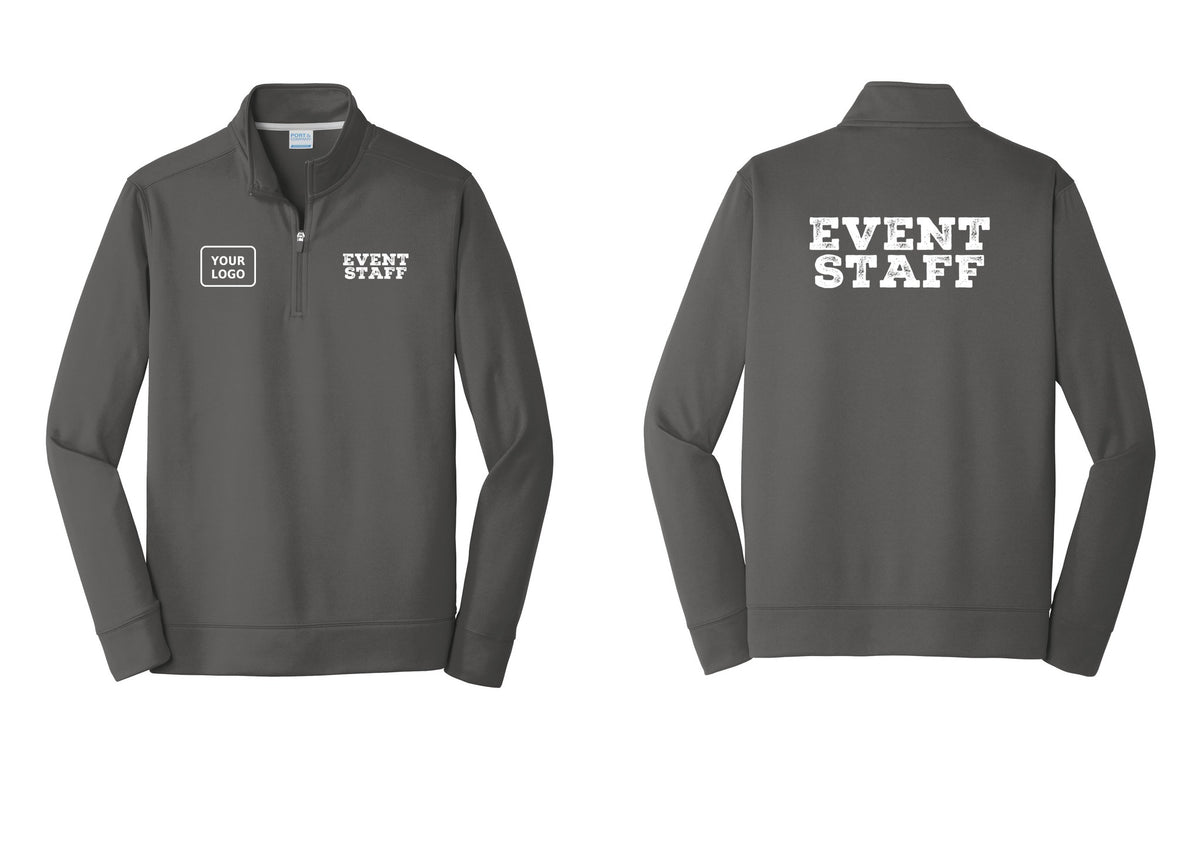 NYC Factory Custom Logo Event Staff Performance Fleece 1/4-Zip Pullover Sweatshirt (Rustic) - EVENT STAFF + Your Logo + Back - Charcoal