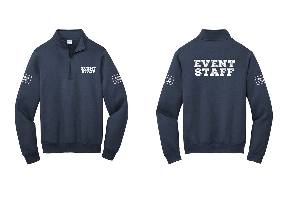 NYC Factory Custom Logo Event Staff Cotton Fleece 1/4-Zip Pullover Sweatshirt (Rustic) - Chest + Back + Your Logo Sleeves - Navy
