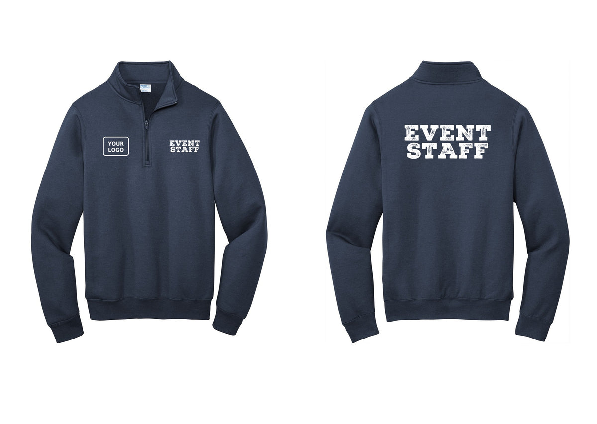 NYC Factory Custom Logo Event Staff Cotton Fleece 1/4-Zip Pullover Sweatshirt (Rustic) - EVENT STAFF + Your Logo + Back - Navy