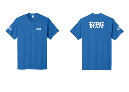NYC Factory Event Staff T-Shirt - Chest + Back + US Flag Sleeve - Royal
