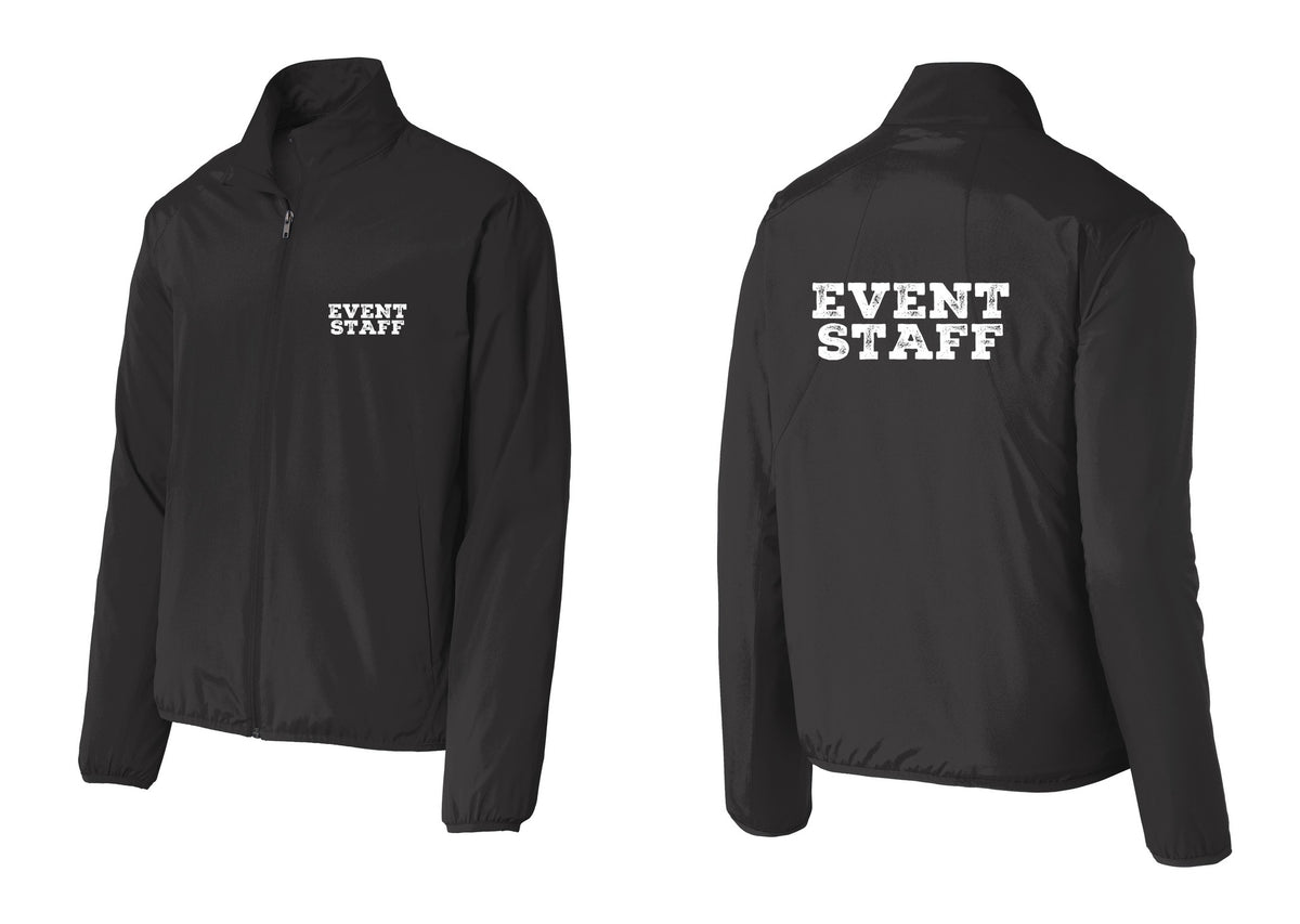 NYC Factory Event Staff Windbreaker Full-Zip Jacket (Rustic) - Chest + Back - Black