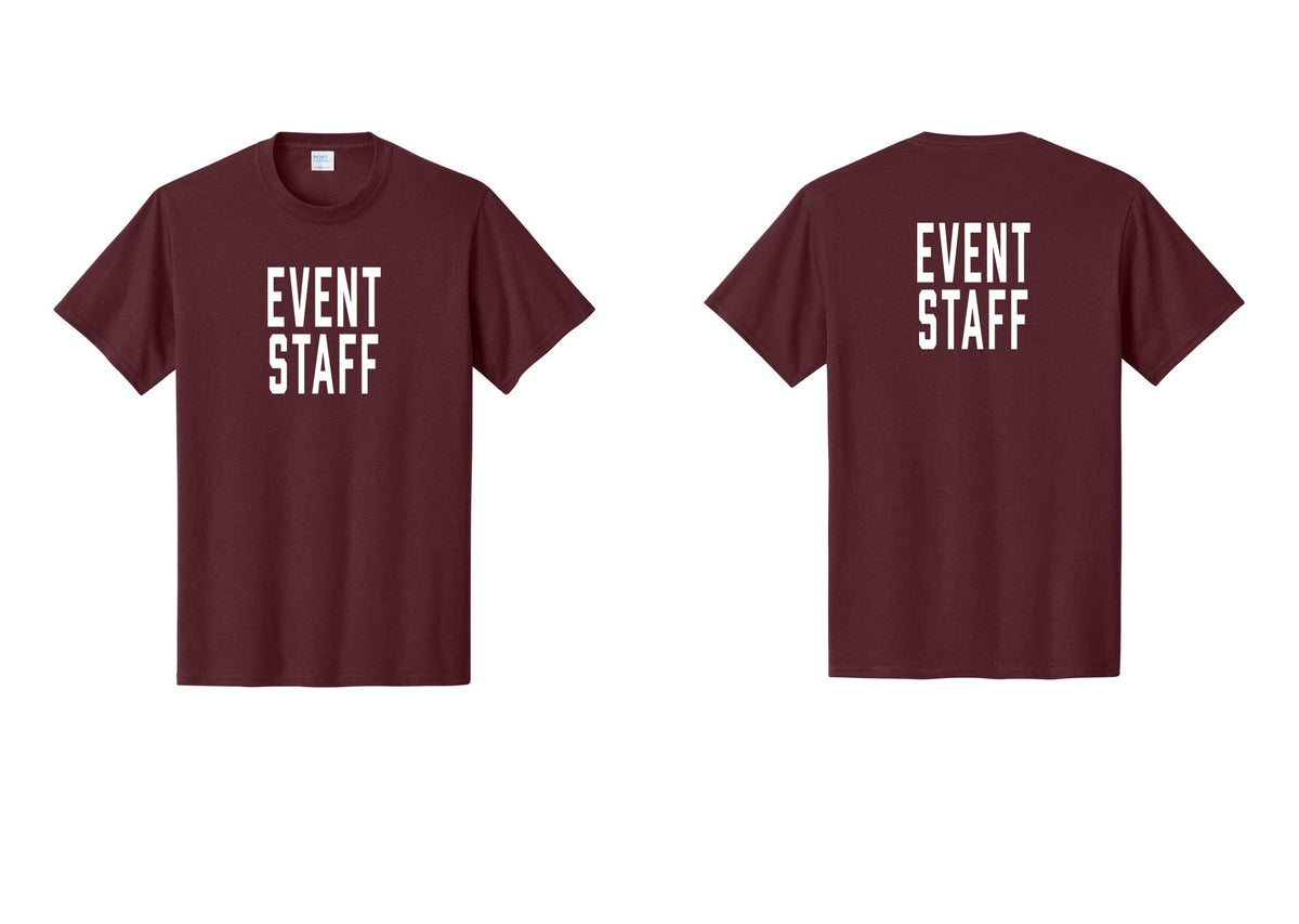 NYC Factory Event Staff T-Shirt, Condensed Lettering - Front + Back - Athletic Maroon