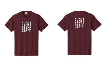 NYC Factory Event Staff T-Shirt, Condensed Lettering - Front + Back - Athletic Maroon