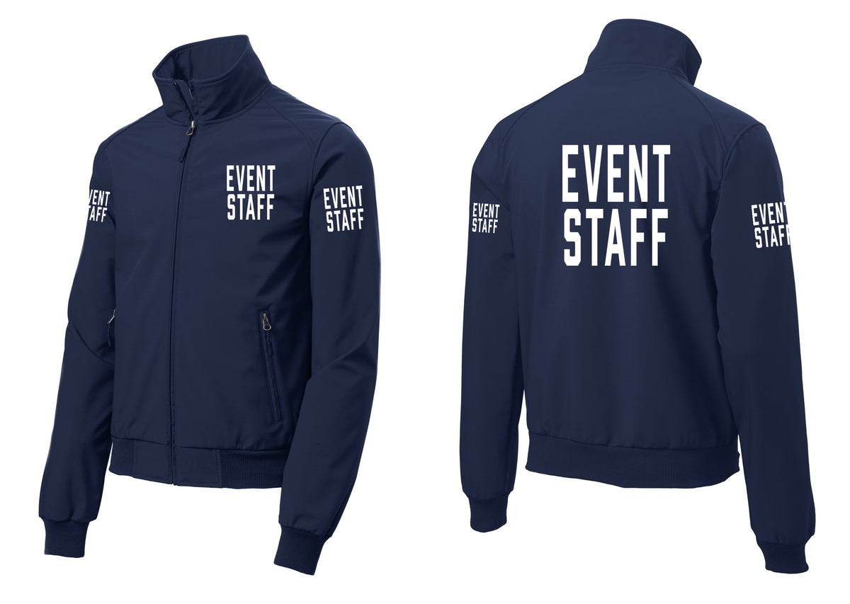 NYC Factory Event Staff Soft Shell Bomber Jacket (Classic) - Chest + Back + Event Staff Sleeves - Dress Blue Navy