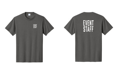 NYC Factory Event Staff T-Shirt, Condensed Lettering - Chest + Back - Charcoal
