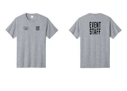 NYC Factory Custom Logo Event Staff T-Shirt, Condensed Lettering - EVENT STAFF + Your Logo + Back - Athletic Heather