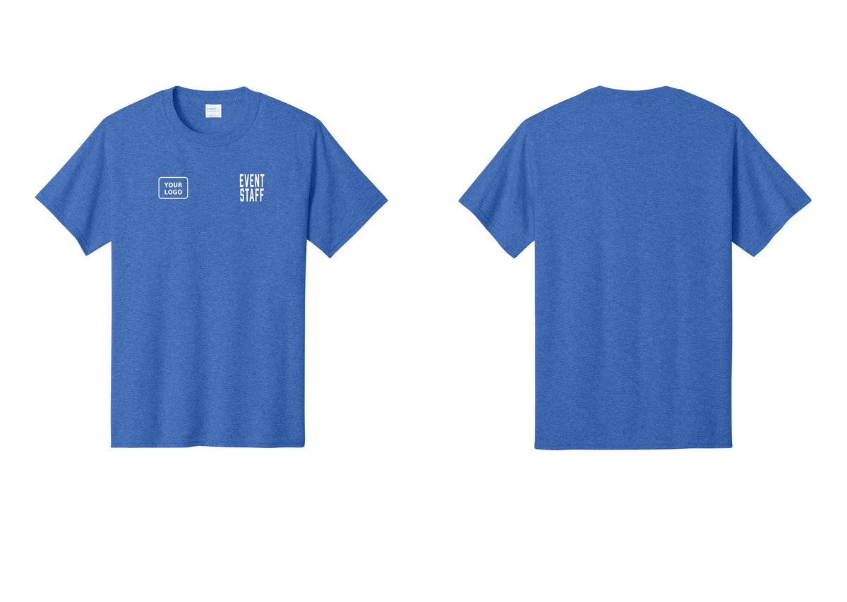 NYC Factory Custom Logo Event Staff T-Shirt, Condensed Lettering - EVENT STAFF + Your Logo - Heather Royal