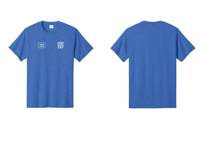 NYC Factory Custom Logo Event Staff T-Shirt, Condensed Lettering - EVENT STAFF + Your Logo - Heather Royal