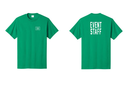 NYC Factory Custom Logo Event Staff T-Shirt, Condensed Lettering - Your Logo + Back - Kelly