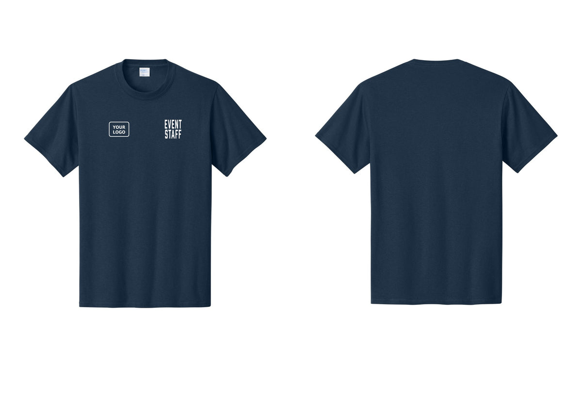 NYC Factory Custom Logo Event Staff T-Shirt, Condensed Lettering - EVENT STAFF + Your Logo - Navy