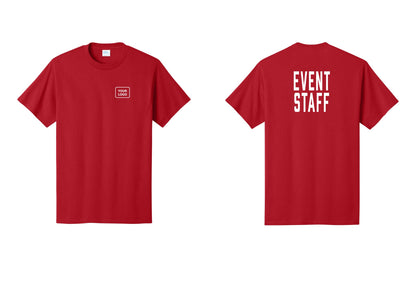 NYC Factory Custom Logo Event Staff T-Shirt, Condensed Lettering - Your Logo + Back - Red