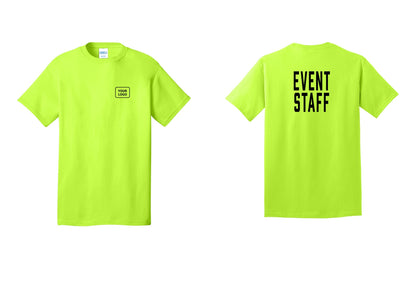 NYC Factory Custom Logo Event Staff T-Shirt, Condensed Lettering - Your Logo + Back - Safety Green