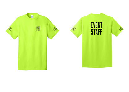 NYC Factory Custom Logo Event Staff T-Shirt, Condensed Lettering - Chest + Back + Your Logo Sleeves - Safety Green