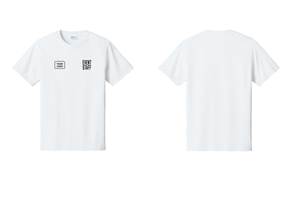 NYC Factory Custom Logo Event Staff T-Shirt, Condensed Lettering - EVENT STAFF + Your Logo - White