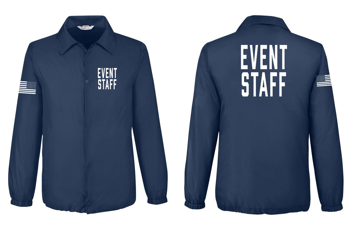 NYC Factory Event Staff Snap-Front Coaches Jacket (Classic) - Chest + Back + US Flag Sleeve - Sport Dark Navy