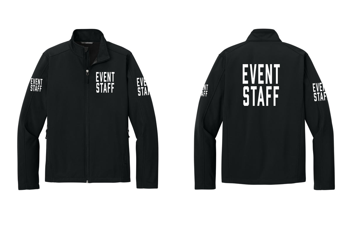 NYC Factory Event Staff Soft Shell Jacket (Classic) - Chest + Back + Event Staff Sleeves - Black