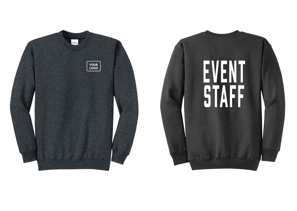 NYC Factory Custom Logo Event Staff Cotton Fleece Crewneck Sweatshirt (Classic) - Your Logo + Back - Dark Heather Grey