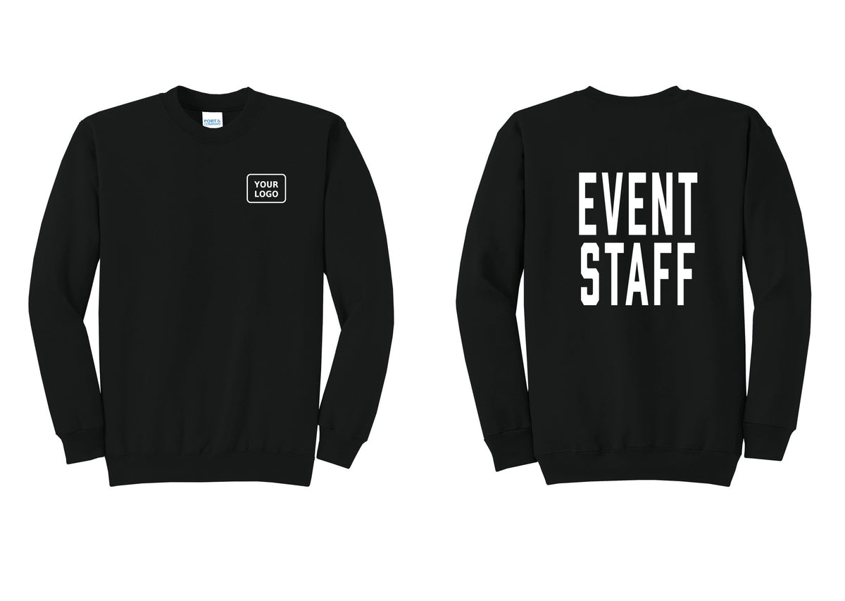 NYC Factory Custom Logo Event Staff Cotton Fleece Crewneck Sweatshirt (Classic) - Your Logo + Back - Black