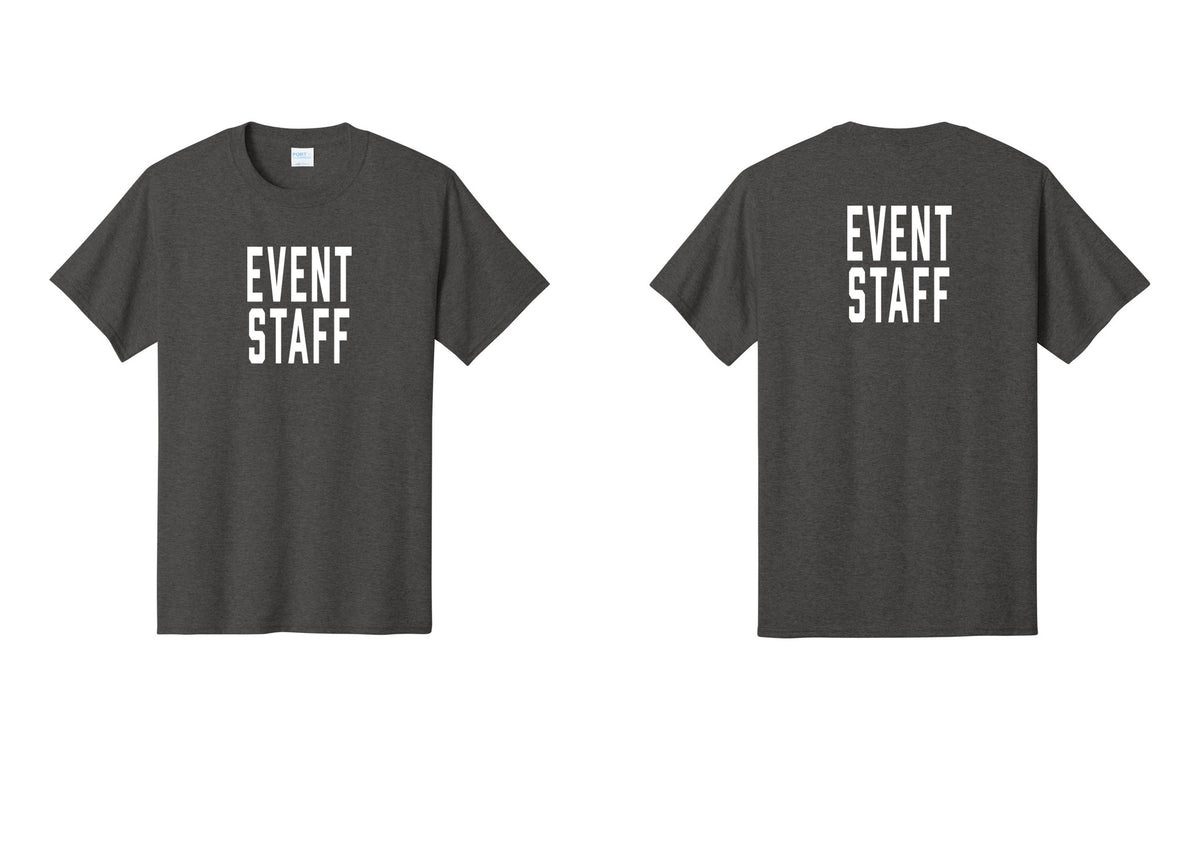 NYC Factory Event Staff T-Shirt, Condensed Lettering - Front + Back - Dark Heather Grey