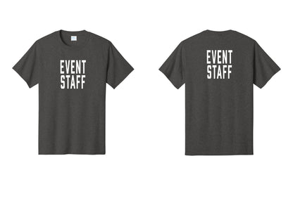NYC Factory Event Staff T-Shirt, Condensed Lettering - Front + Back - Dark Heather Grey