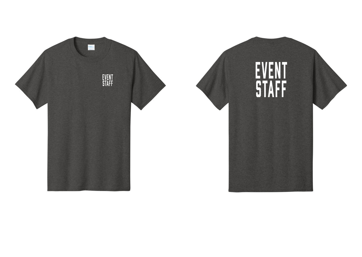 NYC Factory Event Staff T-Shirt, Condensed Lettering - Chest + Back - Dark Heather Grey
