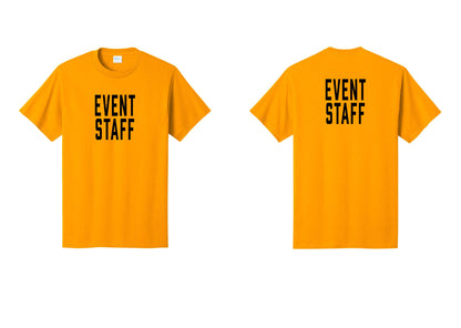 NYC Factory Event Staff T-Shirt, Condensed Lettering - Front + Back - Gold