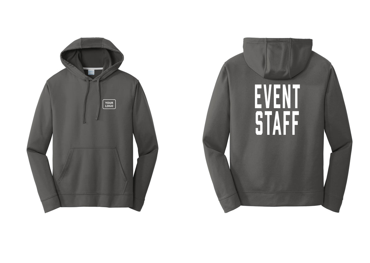NYC Factory Custom Logo Event Staff Performance Hooded Fleece Pullover Sweatshirt (Classic) - Your Logo + Back - Charcoal