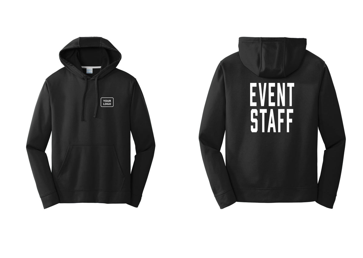 NYC Factory Custom Logo Event Staff Performance Hooded Fleece Pullover Sweatshirt (Classic) - Your Logo + Back - Black