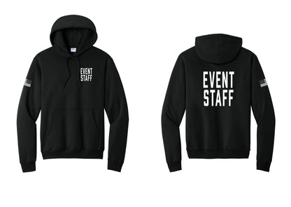 NYC Factory Event Staff Cotton Fleece Pullover Hoodie (Classic) - Chest + Back + US Flag Sleeve - Black