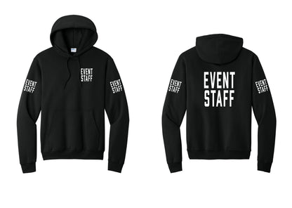 NYC Factory Event Staff Cotton Fleece Pullover Hoodie (Classic) - Chest + Back + Event Staff Sleeves - Black
