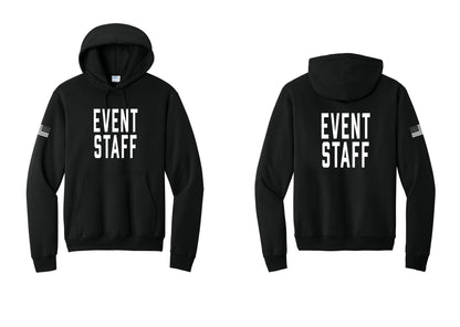 NYC Factory Event Staff Cotton Fleece Pullover Hoodie (Classic) - Front + Back + US Flag Sleeve - Black