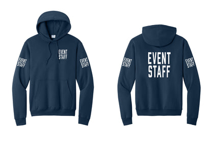 NYC Factory Event Staff Cotton Fleece Pullover Hoodie (Classic) - Chest + Back + Event Staff Sleeves - Navy