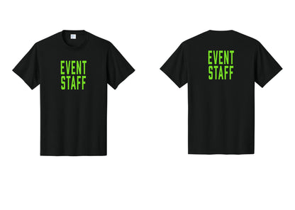 NYC Factory Event Staff T-Shirt, Condensed Lettering - Front + Back - Black / Neon
