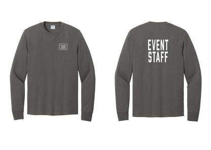 NYC Factory Custom Logo Event Staff Cotton Long Sleeve T-Shirt (Classic) - Your Logo + Back - Charcoal