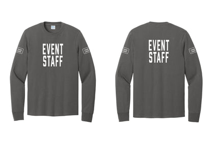 NYC Factory Custom Logo Event Staff Cotton Long Sleeve T-Shirt (Classic) - Front + Back + Your Logo Sleeves - Charcoal