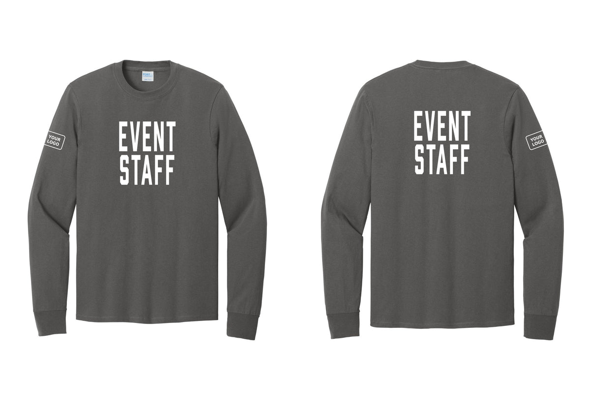 NYC Factory Custom Logo Event Staff Cotton Long Sleeve T-Shirt (Classic) - Front + Back + Your Logo Sleeve - Charcoal