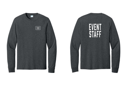 NYC Factory Custom Logo Event Staff Cotton Long Sleeve T-Shirt (Classic) - Your Logo + Back - Dark Heather Grey