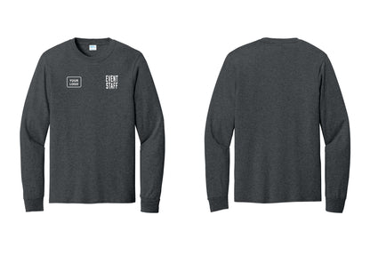 NYC Factory Custom Logo Event Staff Cotton Long Sleeve T-Shirt (Classic) - EVENT STAFF + Your Logo - Dark Heather Grey