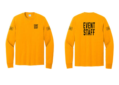 NYC Factory Custom Logo Event Staff Cotton Long Sleeve T-Shirt (Classic) - Chest + Back + Your Logo Sleeves - Gold