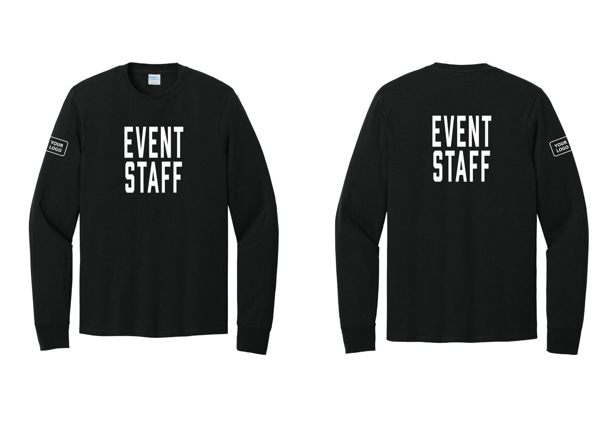 NYC Factory Custom Logo Event Staff Cotton Long Sleeve T-Shirt (Classic) - Front + Back + Your Logo Sleeve - Black