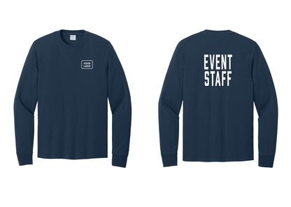 NYC Factory Custom Logo Event Staff Cotton Long Sleeve T-Shirt (Classic) - Your Logo + Back - Navy
