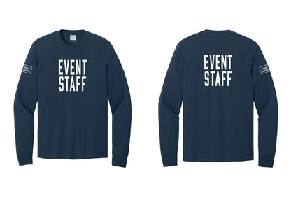 NYC Factory Custom Logo Event Staff Cotton Long Sleeve T-Shirt (Classic) - Front + Back + Your Logo Sleeve - Navy